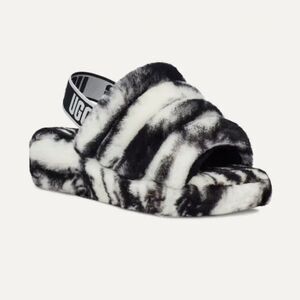 Ugg Fluff Yeah Fur Marble Black White Slides